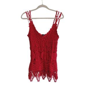 VINTAGE LE CHATEAU Y2K Crochet Beaded Babydoll Top Cherry Red Boho Friends XL